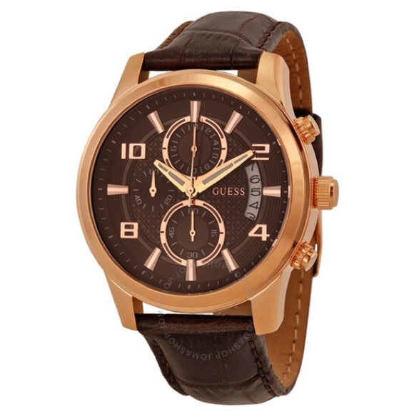 New GUESS Chronograph Brown Dial Brown Leather Men's Watch - Picture 1 of 3